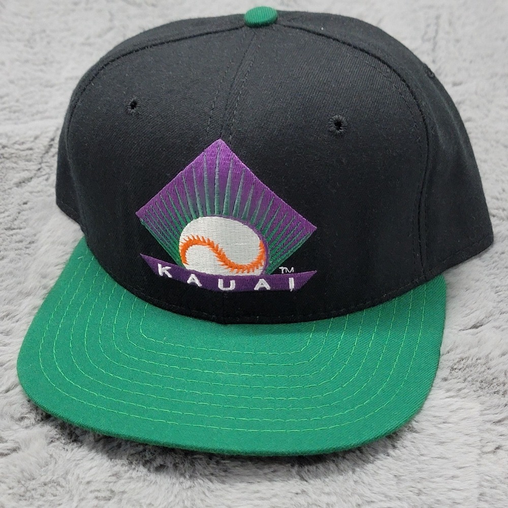 Vintage Kauai Emeralds Hat Cap Snap Back Mens OSFM Black Hawaii Baseball New Era
